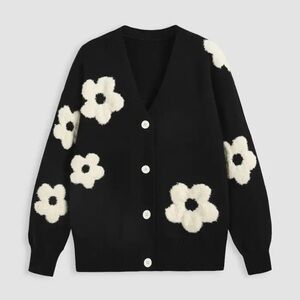 Cider Floral Black and White Women's Sweater